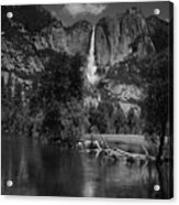 Yosemite Falls From Swinging Bridge In Black And White Acrylic Print