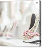 Young Girl Shoes In Children Footwear Shop Acrylic Print