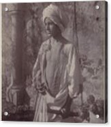 Young Man In White Robe And Head Gear Holding Scabbard Acrylic Print