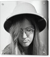 Young Woman With Long Hair, Wearing A Pith Helmet, 1972 Acrylic Print