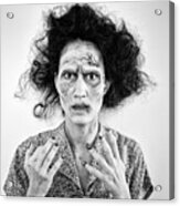Zombie Woman Portrait Black And White Acrylic Print