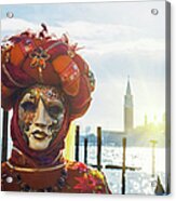Carnival Mask In Venice Posing In San #1 Acrylic Print