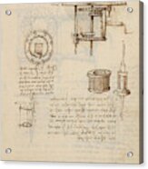 Folio F 20r. Codex Madrid I -ms. 8937- 'treaty Of Statics And Mechanics', 192 Folios With 384 Pag... #1 Acrylic Print