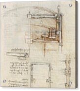 Folio F 67r. Codex Madrid I -ms. 8937- 'treaty Of Statics And Mechanics', 192 Folios With 384 Pag... #1 Acrylic Print