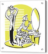 Man And Woman Getting Ready In Mirror Of Dressing Table #1 Acrylic Print