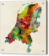 Netherlands Watercolor Map #1 Acrylic Print