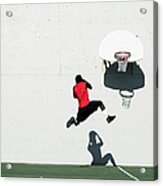Teenage Boy 16-18 Dunking Basketball On #1 Acrylic Print
