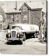 1950s Photo Atlantic Gas Station Fuel Truck Car Pump Scene Fitchburg Ma Acrylic Print