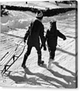 1970s Back View Of Two Children Walking Acrylic Print