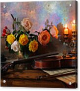 Still Life With Violin And Flowers #2 Acrylic Print
