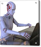 Humanoid Robot Working With Laptop Acrylic Print