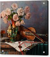 Still Life With Violin And Roses #21 Acrylic Print