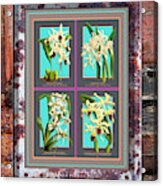 Antique Orchids Quatro On Rusted Metal And Weathered Wood Plank #262 Acrylic Print