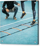 Young Woman Exercising With Agility Ladder #4 Acrylic Print