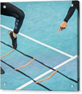 Young Woman Exercising With Agility Ladder #9 Acrylic Print
