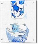 A Blue And White Yenyen Vase Watercolor By Ahmet Asar Acrylic Print