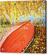 A Boat Covered With Autumn Leaves Acrylic Print