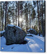 A Clear Winter Day In The Boulder Forest Acrylic Print
