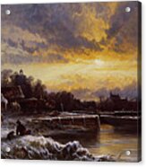 A Winter Landscape, Evening By George Augustus Williams Acrylic Print
