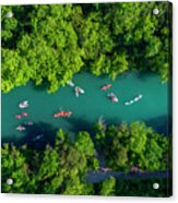 Aerial View Looking Over Kayaks And Canoes On Barton Creek, Natu Acrylic Print