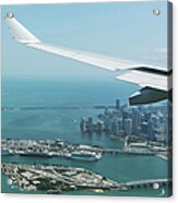 Airplane Wing Over Miami, Florida, Usa Acrylic Print