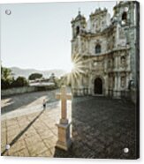 Almost Empty Courtyard Of Basilica In Oaxaca City Mexico At Sunset Acrylic Print