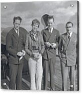 Amelia Earhart And Colleagues On Ocean Acrylic Print