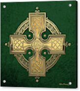Ancient Gold Celtic Knot Cross Over Green Velvet Acrylic Print