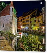 Annecy Canal At Night Acrylic Print