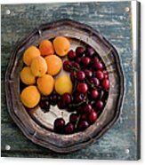 Apricots And Cherries On Silver Tray Acrylic Print