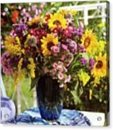 Autumn Arrangement: Sunflowers, Michaelmas Daisies & Golden Rod Acrylic Print
