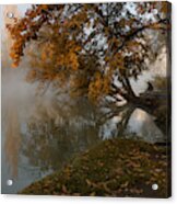Autumn Misty Morning With A Lone Fisherman Acrylic Print