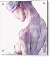 Back Side Watercolor Portrait Of A Girl Acrylic Print