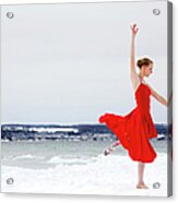 Ballerina Dances On Snow Covered Beach Acrylic Print