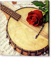 Banjo And Red Rose Acrylic Print