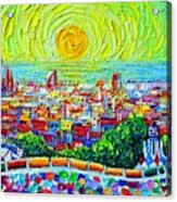 Barcelona Park Guell Sunrise Textural Impasto Abstract City Knife Oil Painting By Ana Maria Edulescu Acrylic Print