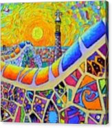 Barcelona Sunrise Park Guell Textural Impressionist Impasto Knife Oil Painting By Ana Maria Edulescu Acrylic Print