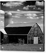 Barn And Silos In Black And White Acrylic Print