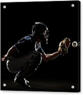 Baseball Catcher Catching Ball In Mitt Acrylic Print