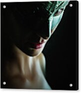 Beauty Model Woman Wearing Venetian Masquerade Carnival Mask Acrylic Print