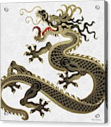 Black And Gold Sacred Eastern Dragon Over White Leather Acrylic Print