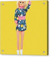 Blonde Fashion Doll Wearing Floral Miniskirt Acrylic Print