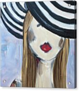 Blonde In A Striped Hat Acrylic Print