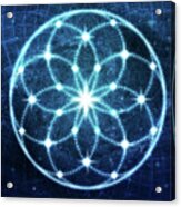 Blue Cosmic Geometric Flower Mandala Acrylic Print