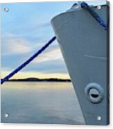 Blue Rope And Ship's Bow In An Icy Harbor Acrylic Print