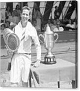 Bobby Riggs With Stack Of Racquets Acrylic Print