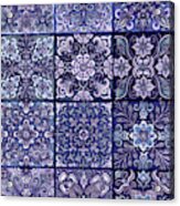 Botanical Mandala Tiles 3 Cool Blues Acrylic Print