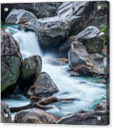 Boulders And Waterfall In Valle Verzasca Acrylic Print