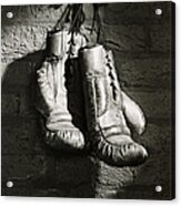 Boxing Gloves Hanging From Nail B&w Acrylic Print