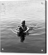 Boy Teaching Friend To Swim Acrylic Print